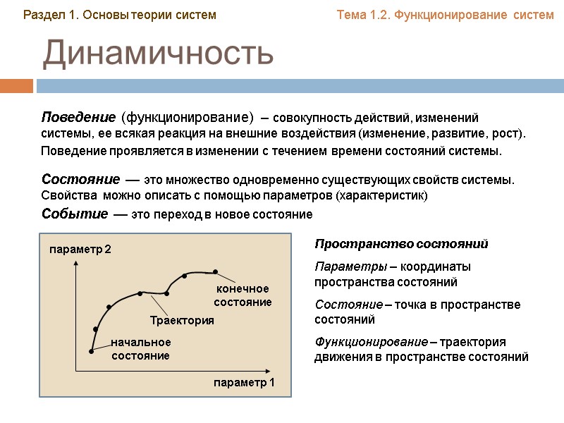 Динамичность Состояние — это множество одновременно существующих свойств системы. Свойства можно описать с Динамичность Состояние — это множество одновременно существующих свойств системы. Свойства можно описать с